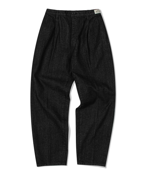 WIDE BANDING ONE TUCK DENIM PANTS_чёрное