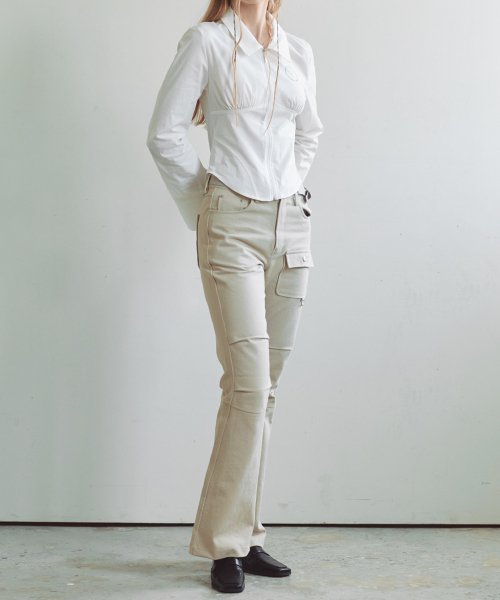 Брюки карго клеш с защипами (BEIGE)