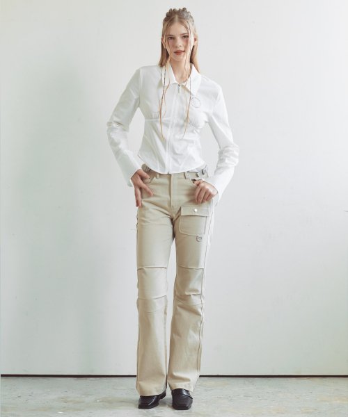 Брюки карго клеш с защипами (BEIGE)