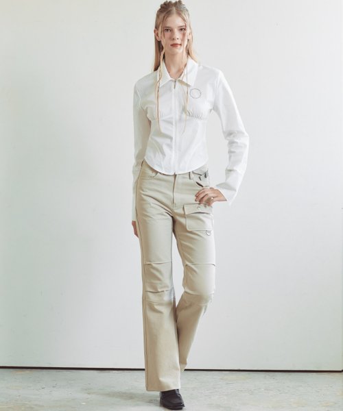 Брюки карго клеш с защипами (BEIGE)