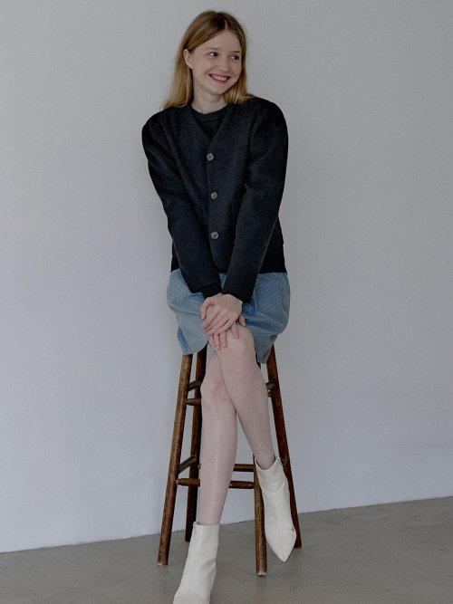 V-neck Puff Knit Jacket - чёрное