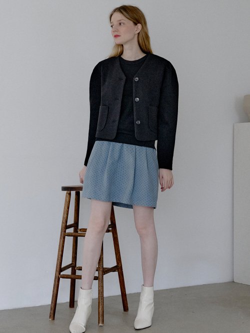 V-neck Puff Knit Jacket - чёрное