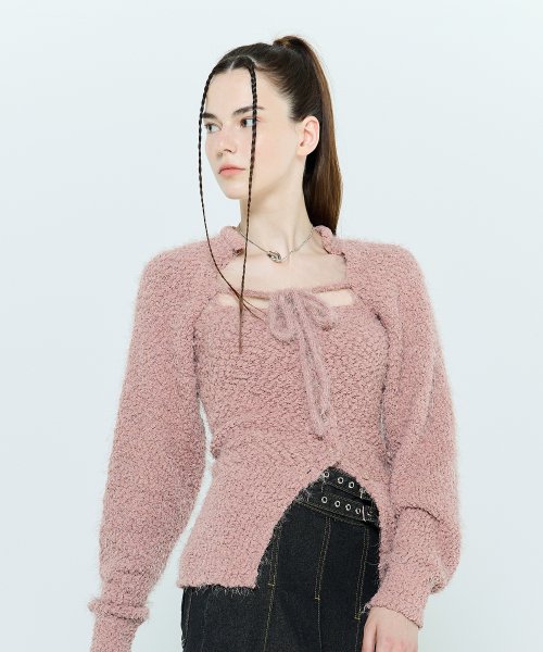 MUSINSA | LARTIGENT L6 BOLERO & BUSTIER KNIT SET(PINK)