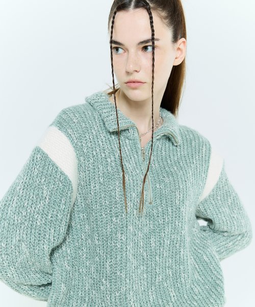 L6 COLORBLOCK HALF ZIP KNIT(MINT)