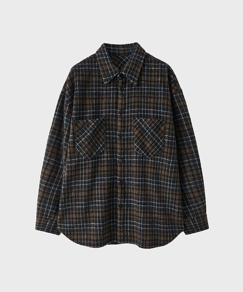 MUSINSA | NOIRER Wool overfit check shirt (brown)