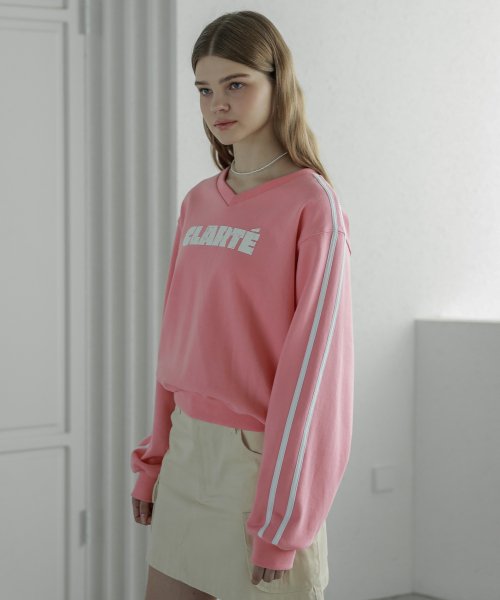 Lossy Line Point V-Neck Sweatshirt_pink