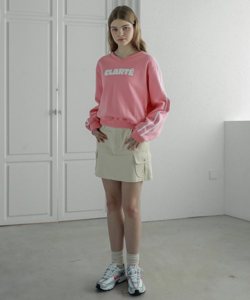 Lossy Line Point V-Neck Sweatshirt_pink