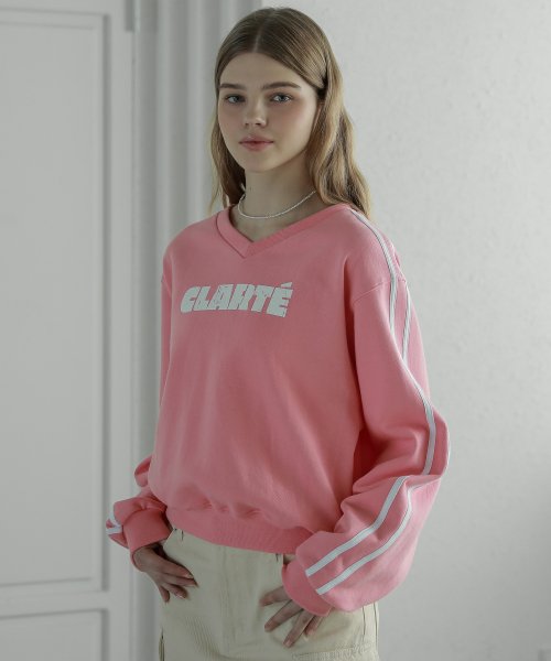 Lossy Line Point V-Neck Sweatshirt_pink