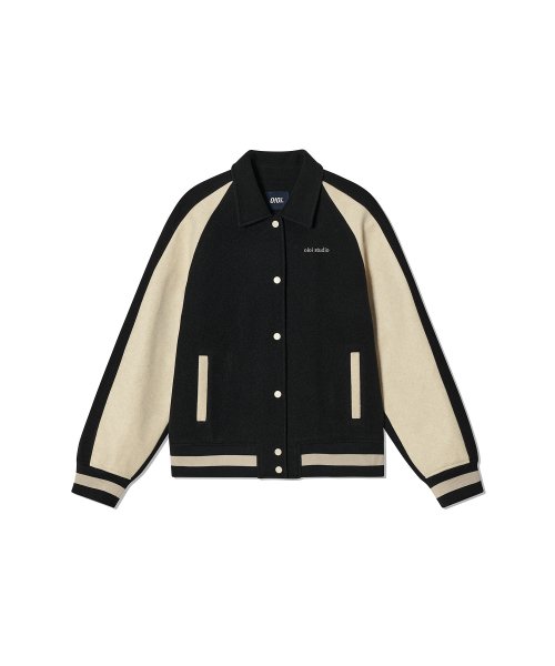 MUSINSA | O!Oi Layered logo varsity jacket_black