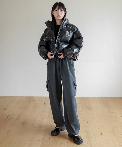 Lossy Pigment Patch Cargo Sweat Pants_charcoal