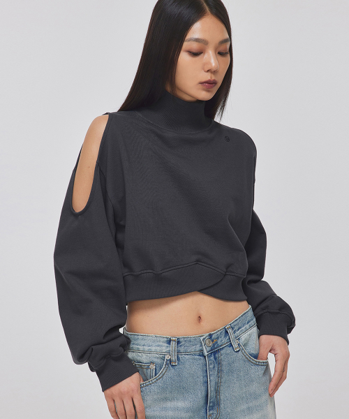 SHOULDER CUTOUT HIGH-NECK SWEATSHIRTS_T326TP105