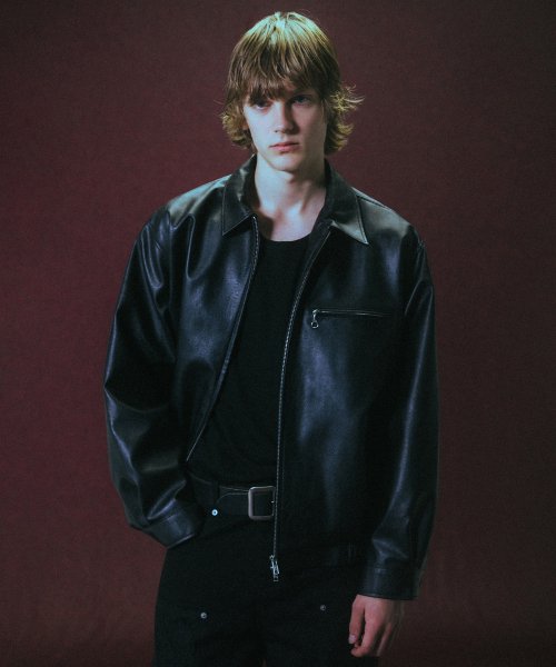 MUSINSA | THE K-ING ARCHIVES Leather Blouson Jacket (Black)