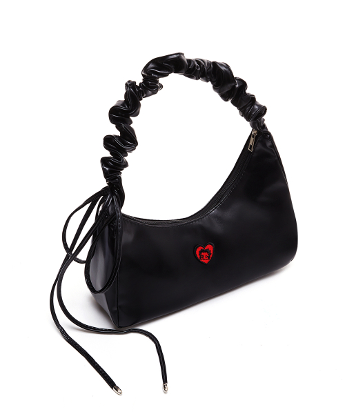 Bettyboop Leather String Shirring Shoulder Bag_Black