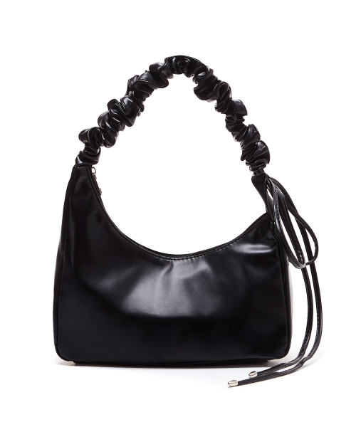 Bettyboop Leather String Shirring Shoulder Bag_Black