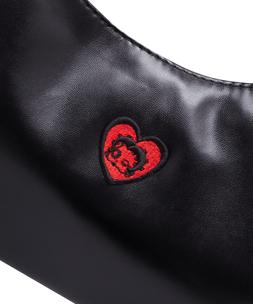 Bettyboop Leather String Shirring Shoulder Bag_Black