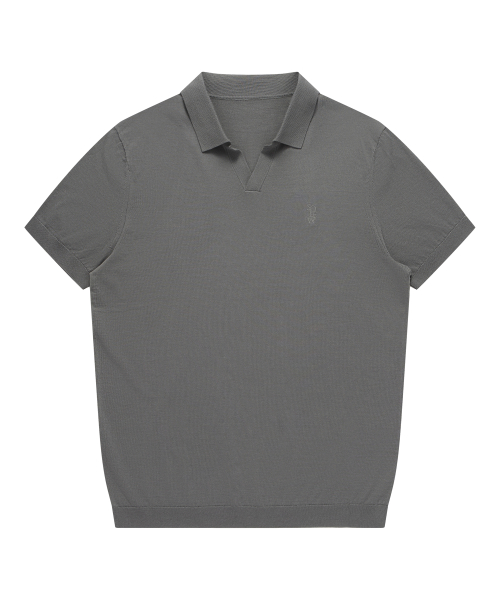 Вязаное поло с открытым воротником и коротким рукавом, Dark Gray