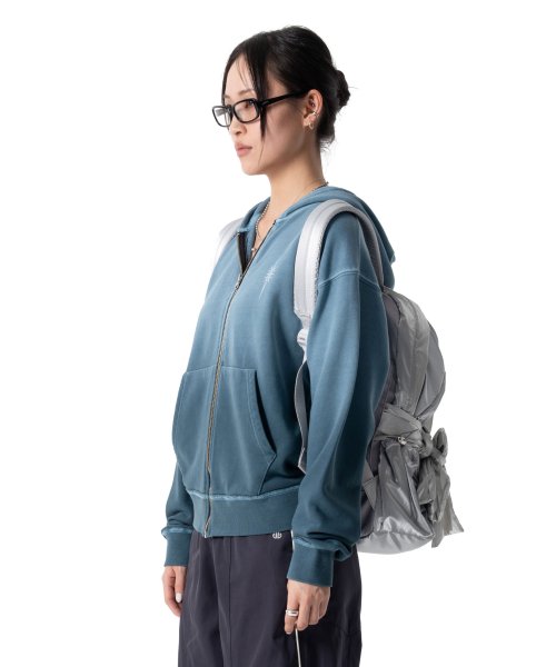 Pigment Dyed Zip-Up Hoodie (Blue Green)