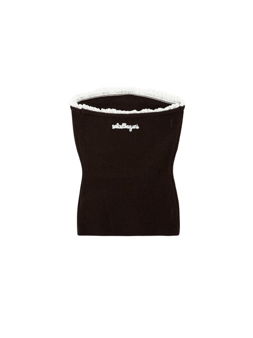 Logo Frill Knit Tube Top_brown