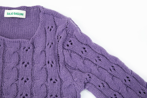 Damaged Cable Cropped Pullover_dark purple