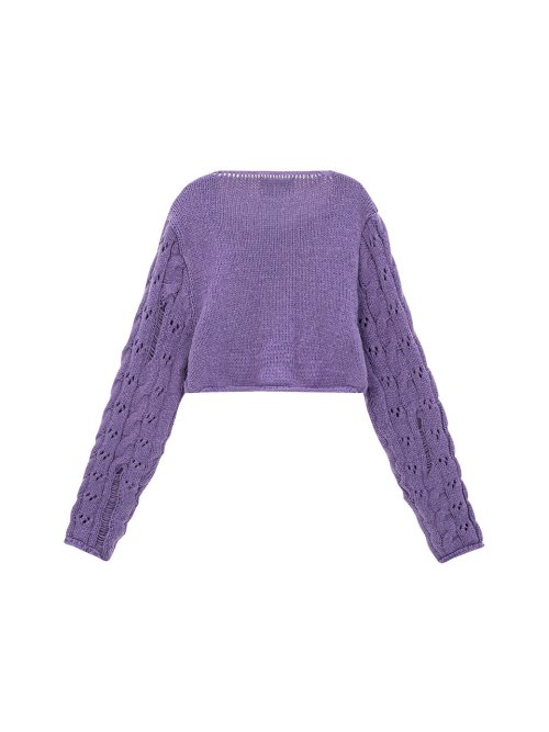 Damaged Cable Cropped Pullover_dark purple