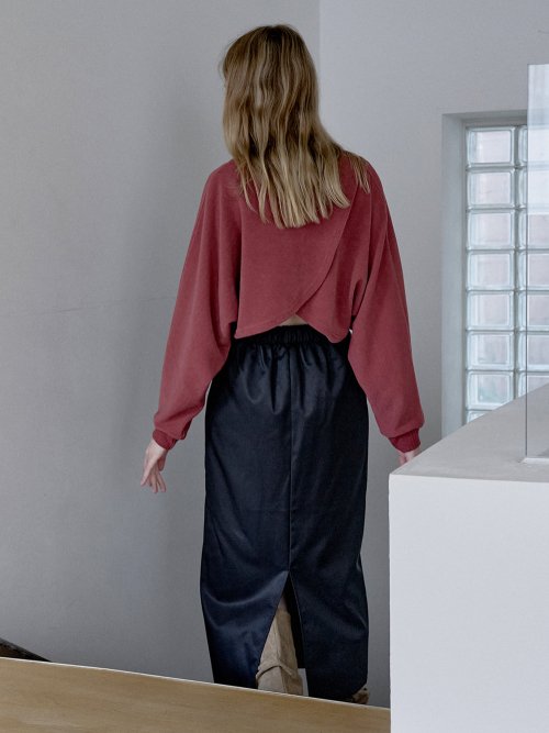 Back Slit Crop knit T-shirt - BRICK