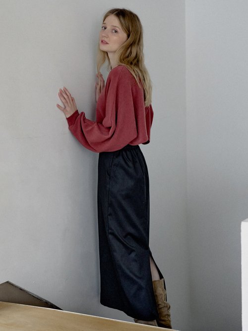 Back Slit Crop knit T-shirt - BRICK