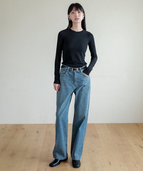 Lossy semi-wide denim pants_brushblue