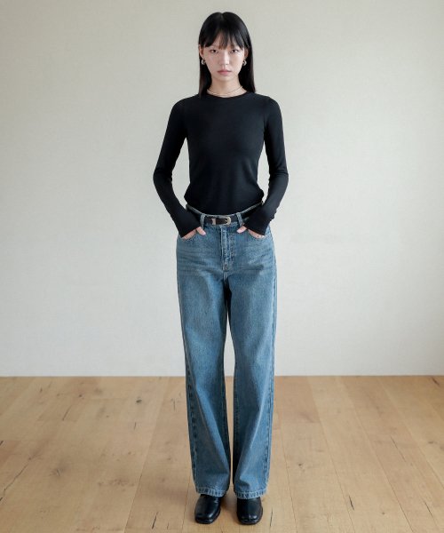 Lossy semi-wide denim pants_brushblue