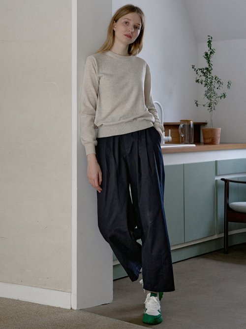 Cotton Banding Dart Baggy Pants - NAVY