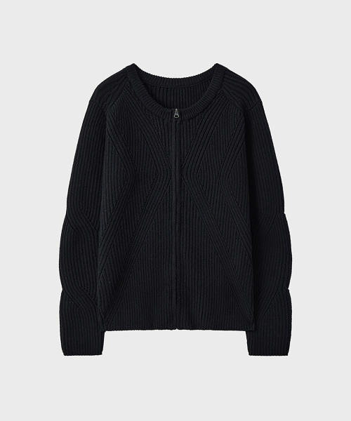 Шерстяной рибед кардиган на молнии (Black)