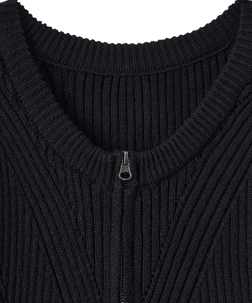 Шерстяной рибед кардиган на молнии (Black)