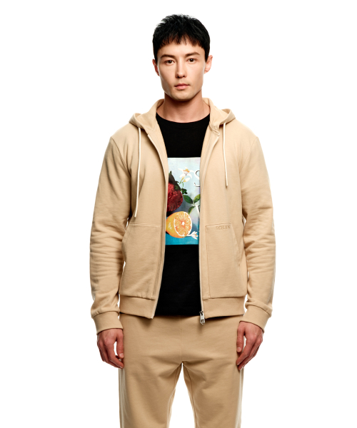 Худи на двухсторонней молнии с лого_Beige