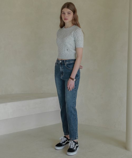 Lossy spandex boy-fit denim pants_washedblue