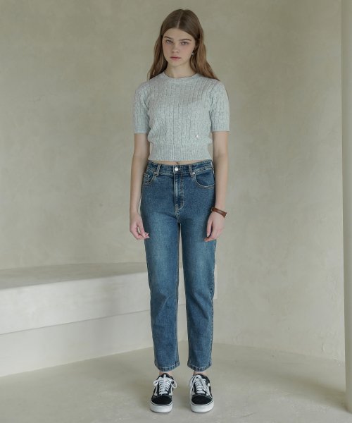 Lossy spandex boy-fit denim pants_washedblue