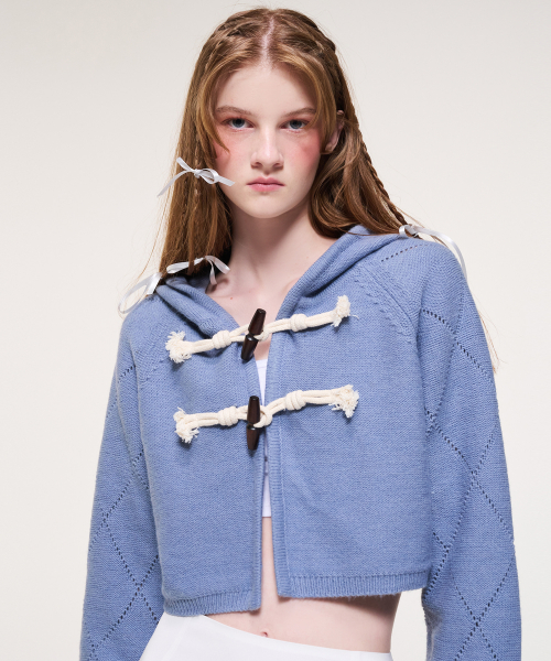 Toggle Point Hood Knit Cardigan, Sky Blue