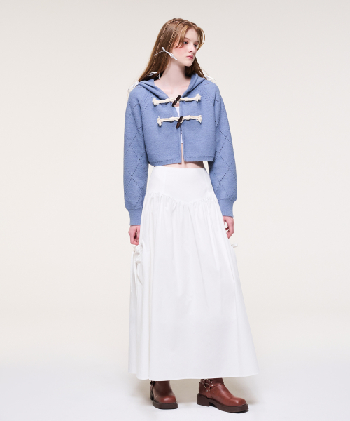 Toggle Point Hood Knit Cardigan, Sky Blue