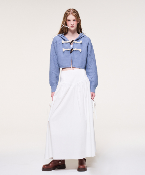 Toggle Point Hood Knit Cardigan, Sky Blue