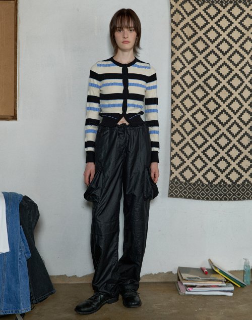 SHIRRING PARACHUTE PANTS - BLACK