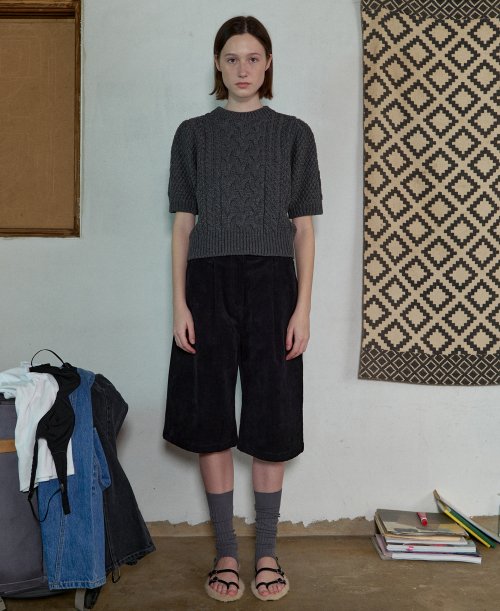 PUFF SLEEVE CABLE KNIT - CHARCOAL