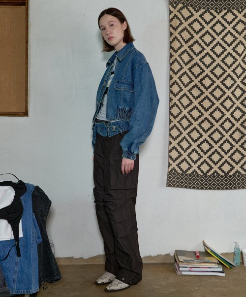WASHED DENIM BLOUSON - BLUE