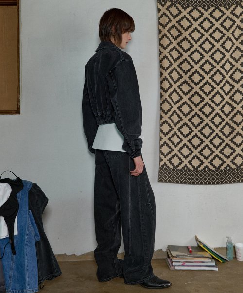 WASHED DENIM BLOUSON - BLACK