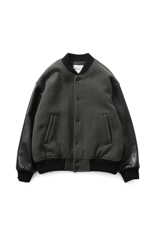 Header Leather Wool Stadium Jacket Dark Gray