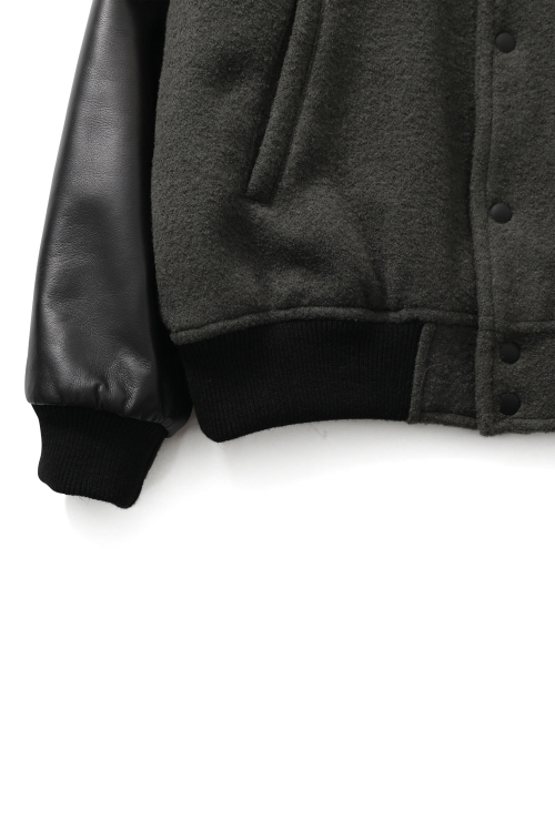 Header Leather Wool Stadium Jacket Dark Gray