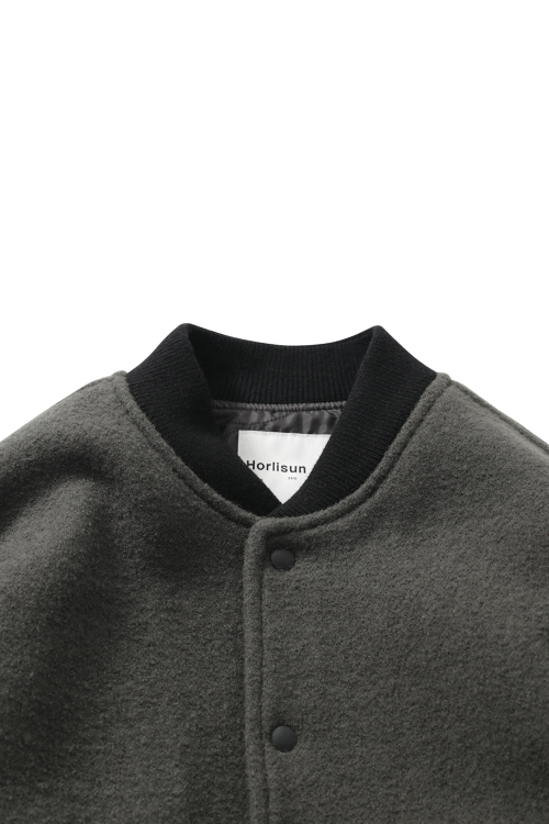 Header Leather Wool Stadium Jacket Dark Gray