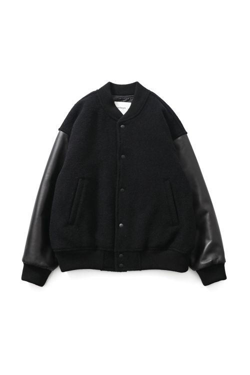 Header Leather Wool Stadium Jacket Black