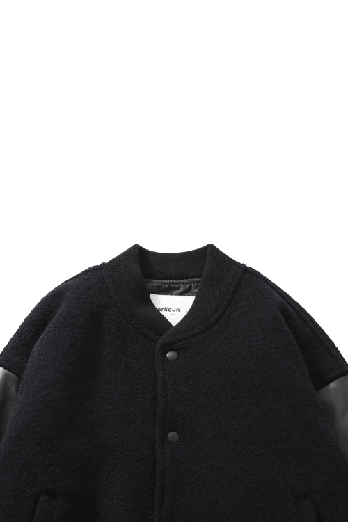 Header Leather Wool Stadium Jacket Black