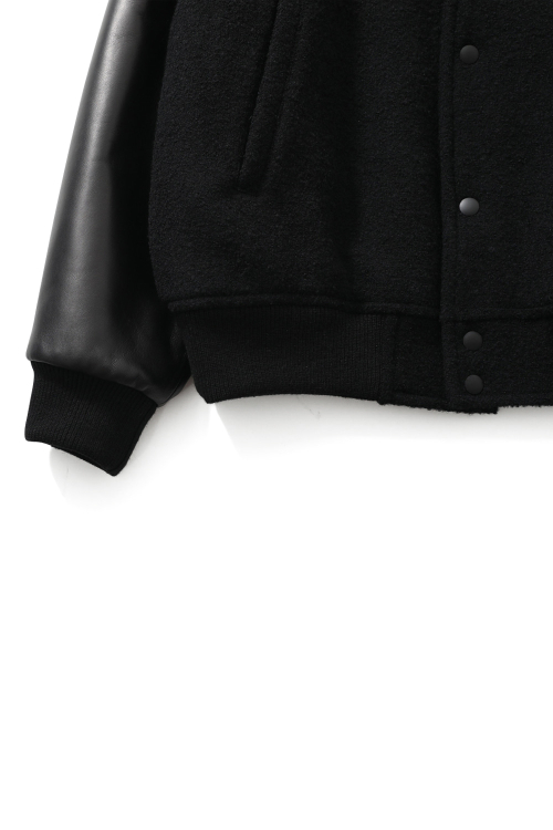 Header Leather Wool Stadium Jacket Black