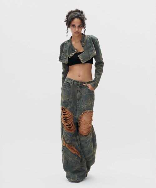 CROSSOVER DENIM BIKER JACKET
