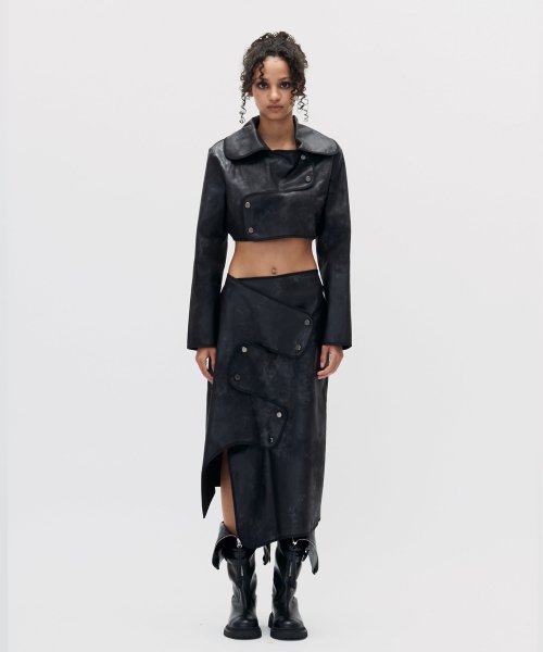 CROSSOVER CROP LEATHER JACKET BLACK