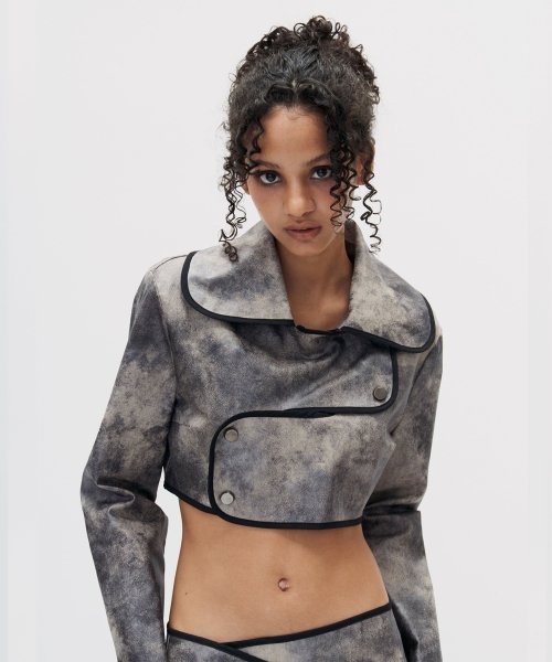 CROSSOVER CROP LEATHER JACKET BROWN